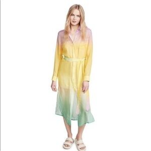 Le Superbe Sunrise Silk Tequila Chiffon Pastel Button Down Dress New with Tags